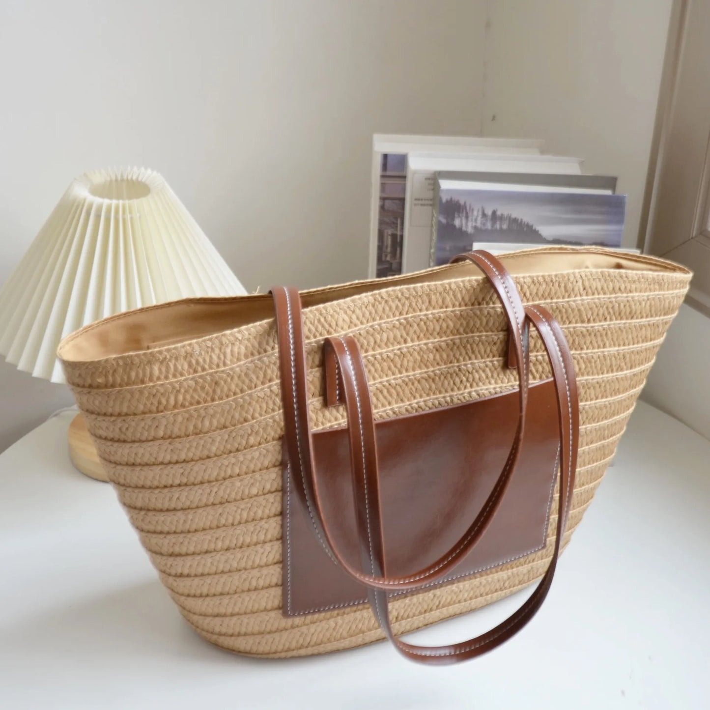 eybag Large Capacity Beach Shopping Bags High Quality Rattan Woven Shoulder Bag Women Straw Handbags Summer Travel Bag Basket Purse