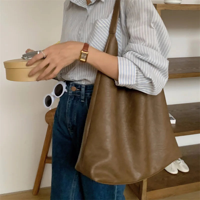 Lkblock Casual Women Shoulder Bag PU Leather Tote Handbags High Capacity Soft Leather Composite Bags Female Shopping Totes for Women