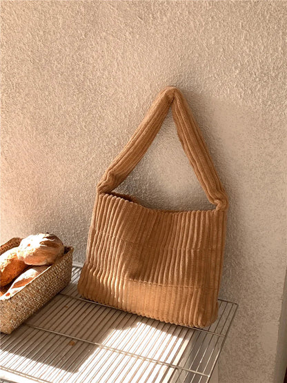 eybag Fashion Corduroy Tote Women Handbags Striped Quilted Shoulder Bag Winter Wide Strap Commuting Bags for Women Shopper Purses 2024