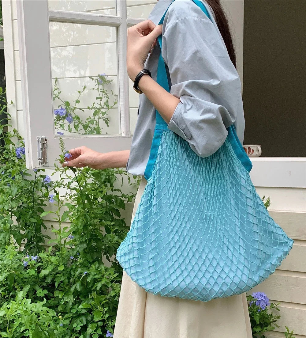 eybag Fashion Design Stitching Design Woven Net Bag for Women Handbag  Large Capacity Casual Ladies Shoulder Bag Big Totes