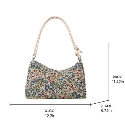 eybag Retro Print Underarm Bag Large Capacity Stylish Casual Canvas Shoulder Bag Women's Simple Versatile Hobo Bag Handbag