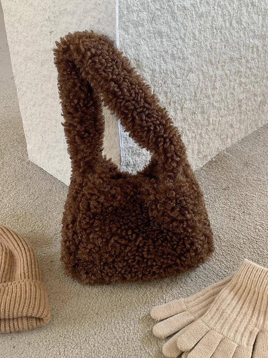 eybag Lambswool Women Shoulder Bag Winter Warm Plush Handbags Small Fluffy Tote Bags for Women 2024 Designer Bag Faux Fur Bags Purses