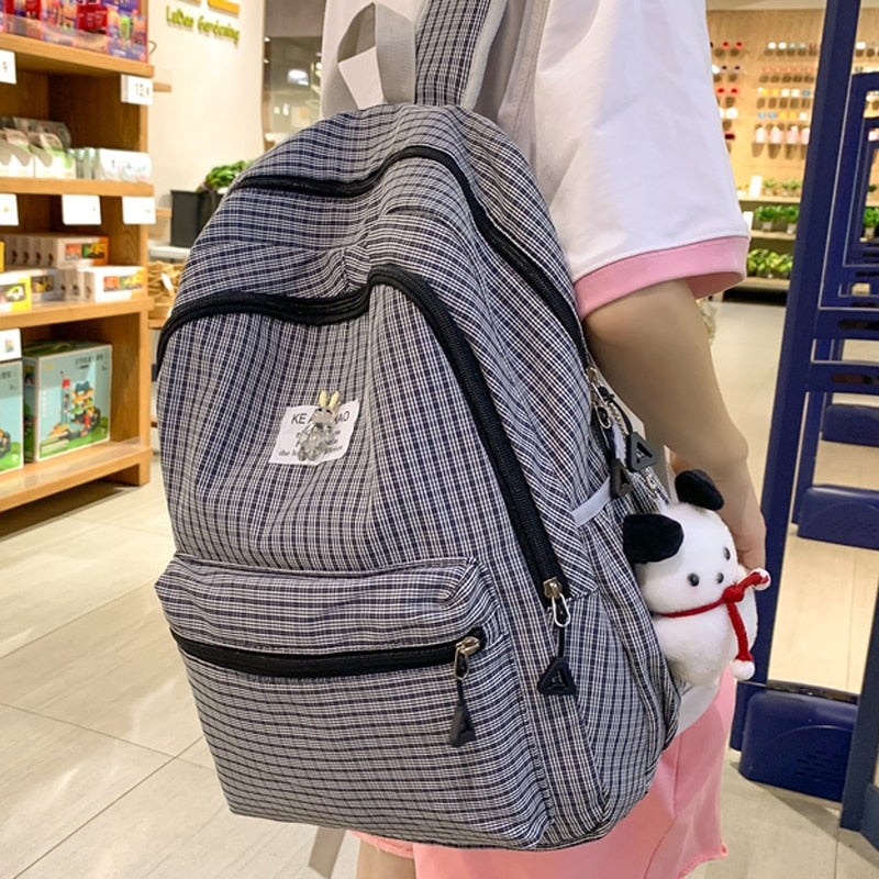 eybag Cute Girls Plaid Backpack Women Large Capacity Simple School Bags for Teens Female Korean Harajuku School Student Bookbag Ladies