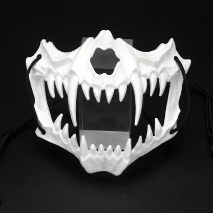 -Halloween Custom Party Skull Mask Long Teeth Demon Skeleton Half Face Mask Wolf Dragon Tiger Houjuu Nue Mask Cosplay Halloween Costume Props