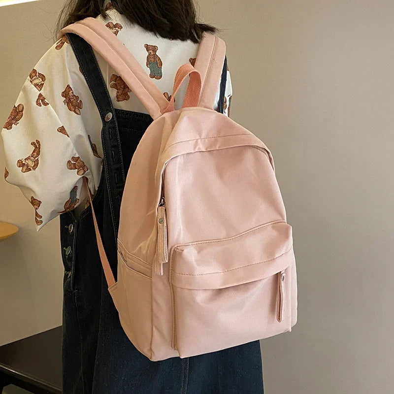 eybag Simple Solid Color Backpack Women Waterproof Nylon School Bags For Teenager Girls Bookbag Lady Travel Backbag Shoulder Bag