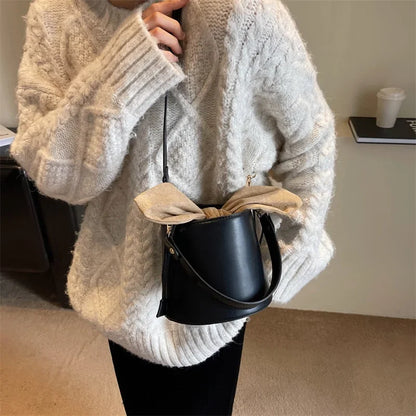 eybag French PU Bucket Bags Single Root Handbag New Trendy Fashion Shoulder Crossbody Bucket Bag Popular This Year