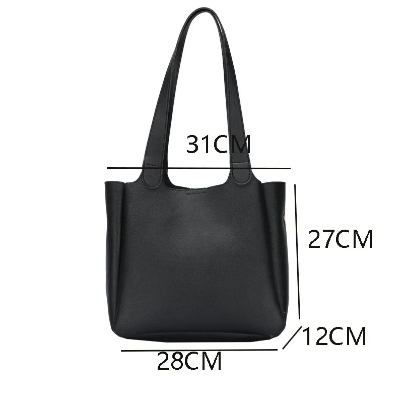 Lkblock Fashion Women PU Leather Totes Large Capacity Ladies Shoulder Bags Casual All-match Handbags Shopping Bags