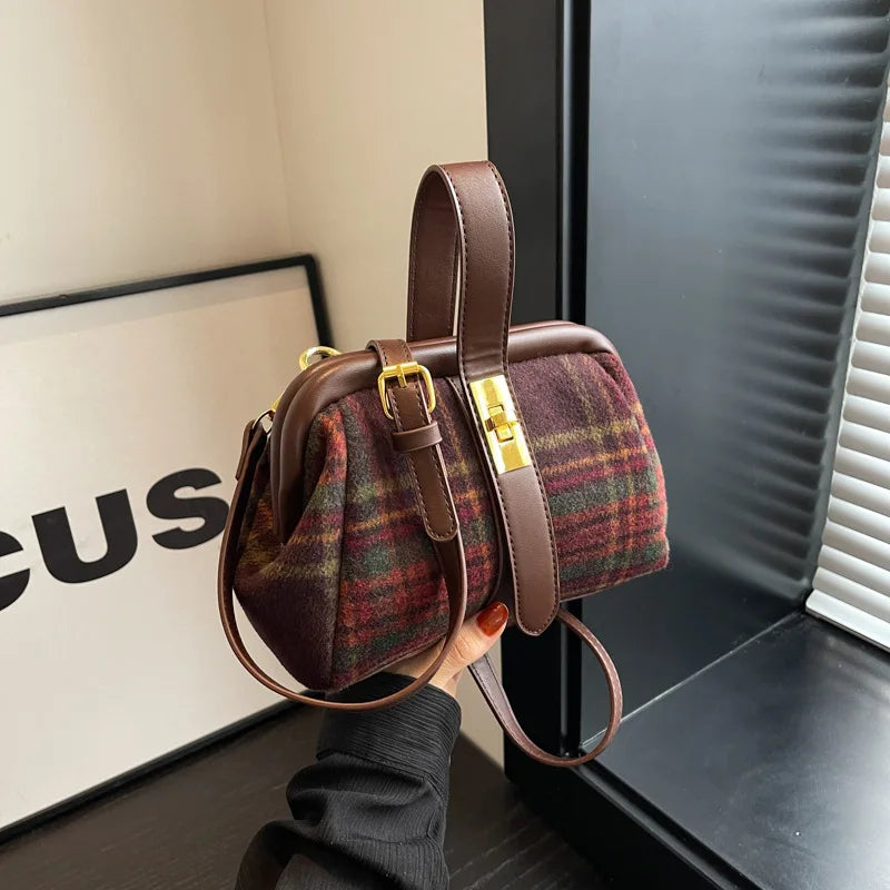 eybag Wool Blend Grid Hobos Shoulder Crossbody Bags Women Tote Handbags and Purses New Plaid Messenger Bag High Quality