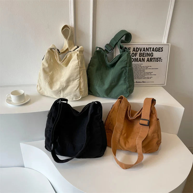 eybag Trendy Cool Women's Shoulder Bag Solid Color Unisex College Student Schoolbag Large Capacity Canvas Crossbody Bag Travel Handbag