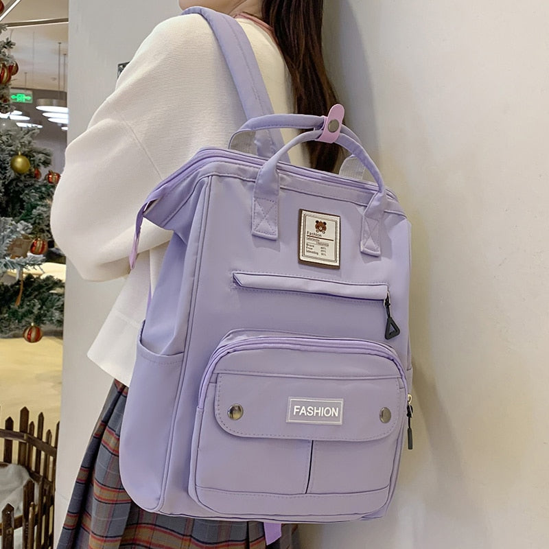 eybag Kawaii Cute Girl Large Capacity Student Backpack Solid Colors Are Portable Lady Schoolbag Nylon Waterproof Travel Bag Book Pack