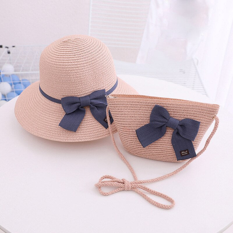 eybag Parent-Child Hat Crossbody Bag For Women Girls Same Paragraph Sun Hat Straw Sun Protection Beach Travel Holiday Parent-Child Cap