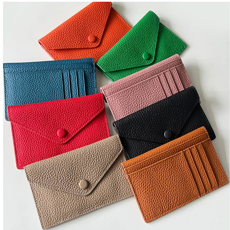 eybag Ultra-thin Ins Style Genuine Leather Card Holder Fashion Mini Short Envelope Wallet Korean Japan Credit Card Case Purse Dropship