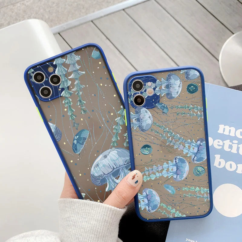 eybag Cute Cartoon Jellyfishes Phone Case for iPhone 7 8 Plus SE2 X XR XS MAX 12 13 mini 14 11 15 Pro Max Matte Shockproof back Cover