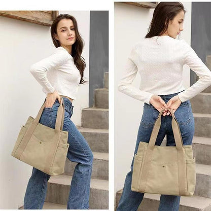 eybag New student CanvasTote Bag fashion multilayer pocket big capacity women casual Handbag Simple Lady shoulder bag