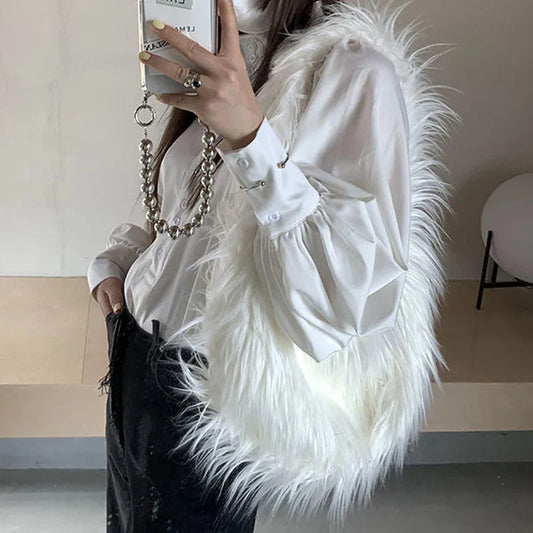 eybag Y2K Faux Fur Solid Women's Bag Trend Individuality Winter Plush Shoulder Bags Female Fashion New Design Bolso Mujer