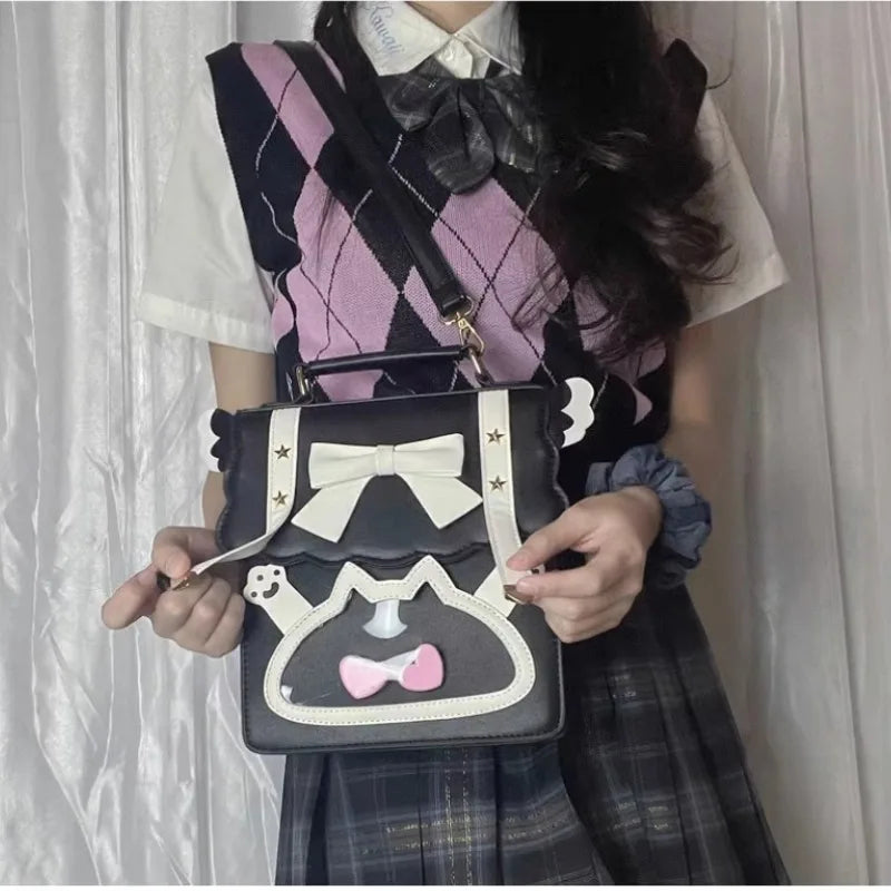 eybag Cute Sweet Shoulder Bag for Women Bow Contrast Color Lolita Jk Square Student Small Backpack Casual Leather New Backpack