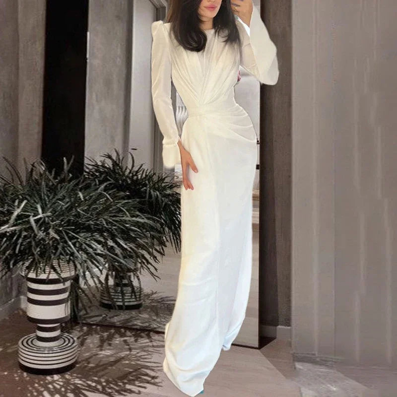 eybag Elegant Dresses for Women 2024 Spring O Neck Solid Tunic Slim Bodycon Long Party Dress Autumn Long Sleeve Draped Boho Maxi Dress