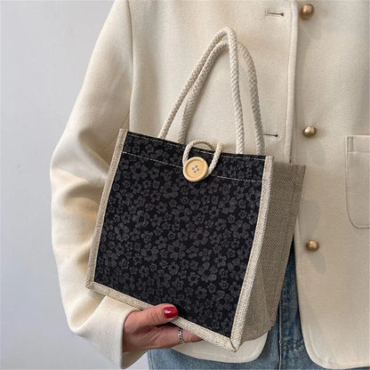 eybag Fashion Eco-friendly Shopping Bag Linen Button Tote Bag Large Capacity Grocery Bag Women Casual Handbag Gift Bag