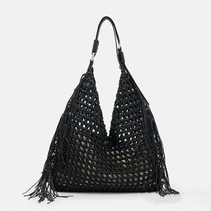 eybag Rope Tassel Crochet Shoulder Bag Luxury Hollow Knitting Women Designer Handbags Handmade Woven Tote Bohemian Travel Beach Bags