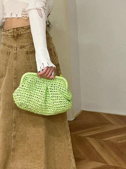 eybag Design Straw Clip Clutches Handbag and Purses Totes Shoulder Crossbody Bag for Women 2024 New Summer Beach Messenger Bags