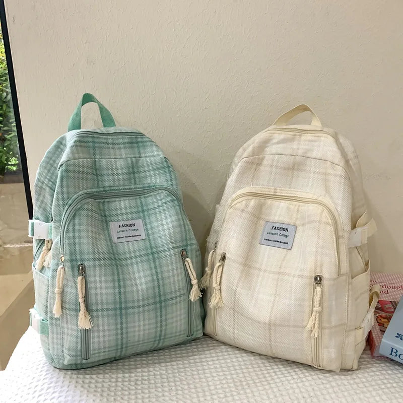 eybag Fashionable Plaid Canvas Female Backpack Student School Bag Backpack Girl School Bag Large Capacity Travel Backpack