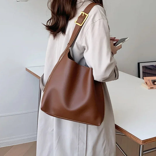 eybag Fashion Women Bucket Crossbody Bag PU Leather Shoulder Handbags Female Composite Bags Vintage Solid Tote Handbag