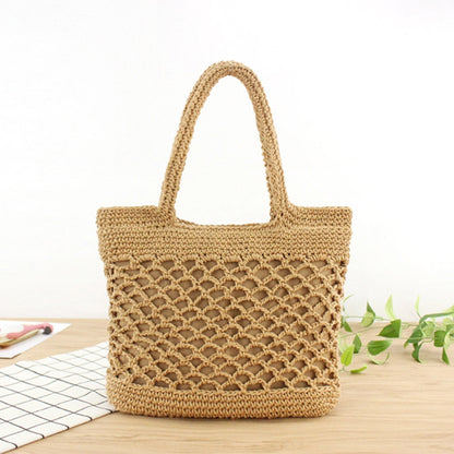 eybag Women Casual Handbags Fashion Summer Straw Woven Hollow Handmade Cotton Shopper Totes Beach Net Bags Female Casual Shoulder Bags