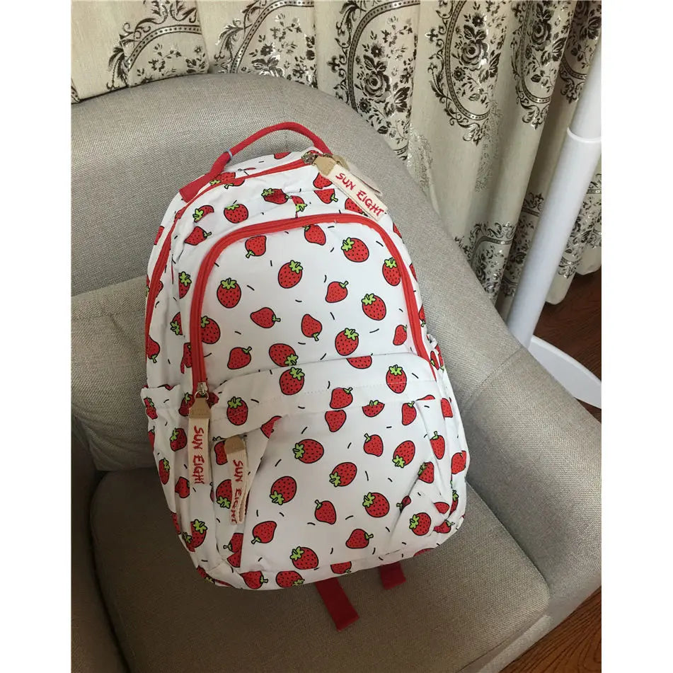 eybag Kawaii Cute Strawberry Printed Students Schoolbags High-capacity Women All Match Casual Backpack Harajuku Sweet Girl Backpacks