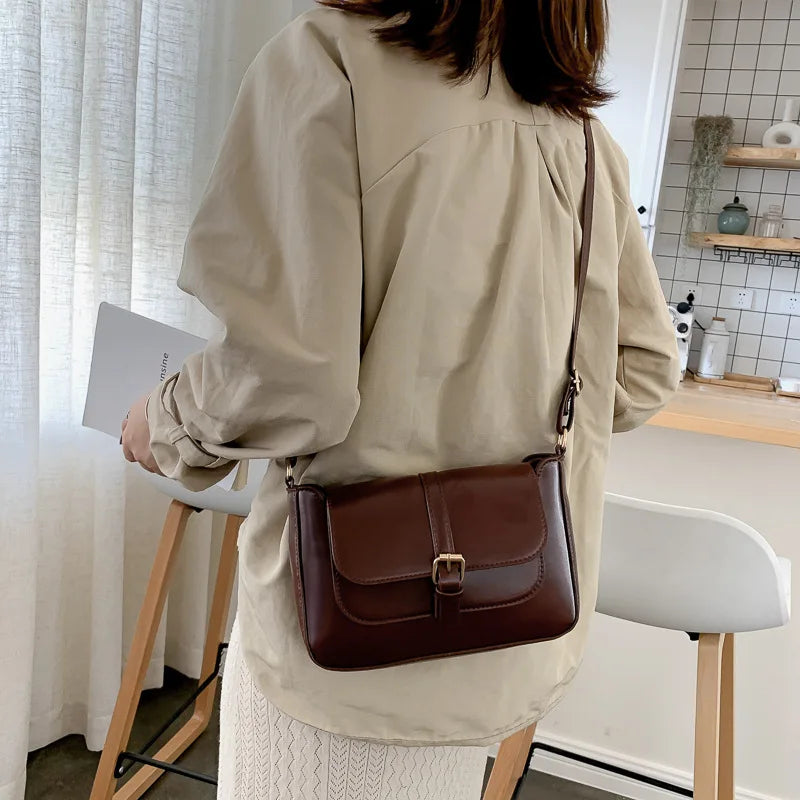 eybag Fashion Retro Versatile Small Square Bag New PU Buckle Zipper Designer Commuter Style Single Shoulder Crossbody Bag