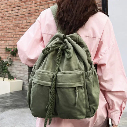 eybag Canvas Vintage Girl Leisure Drawstring Book Bag Female Brown Laptop College Backpack Women Travel School Bag Fashion Cool