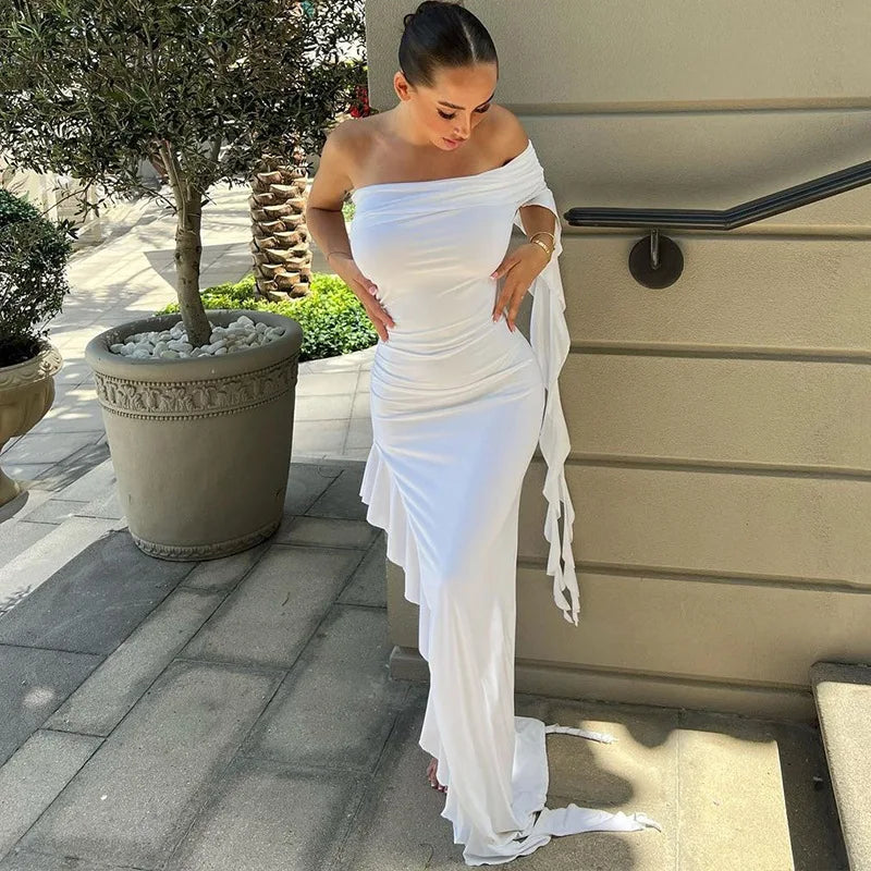 eybag One Shoulder Ruffle Maxi Dress Irrigrual Party Long Dress Evening Birthday Clothes Elegant Outfits Summer