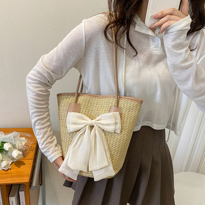 eybag Casual Straw Woven Handbags Women Summer Holiday Beach Bow Totes Top-Handle Bags Fashion Ladies Undearm Shoulder Bags