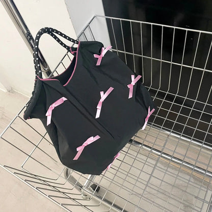 eybag Y2k Bow Knot Handbag Kawaii Shopping Large Capacity Tote Girl Sweet BowPouch Korean Black Pink Bag Women Valentine's Day Gift