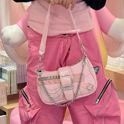 eybag Cute Cool Fashion Y2k Kawaii Butterfly Handbag Metal Chain Shoulder Bags Underarm Storage Bag Women Bag Sweet Pink Bags Handbag