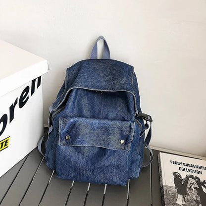 eybag Korean Denim Women Backpacks Large capacity college backpack Casual female big Travel bag Teenage Girl School Bag Bagpack blue