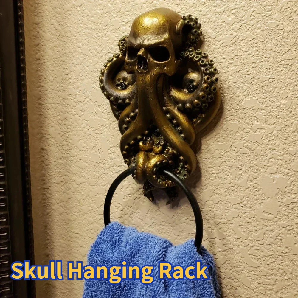 -Halloween Octopus Skull Door Knocker Unique Bizarre Gothic Home Decoration Resin Handicrafts Outdoor Garden Decors Towel Hanging Rack