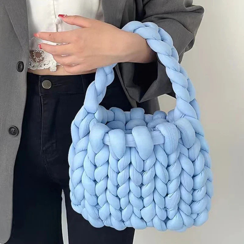 eybag Casual Crochet Women Shoulder Bags Knitted Lady Handbags Handmade Woven Cute Small Tote Bag Trend Female Purses 2024 Winter