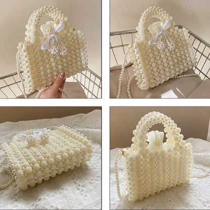 Lkblock Luxury Woven Pearls Bag Shoulder Bags for Women Designer Small Beading Handbags Brands Party Evening Purse Wedding Clutch Tote