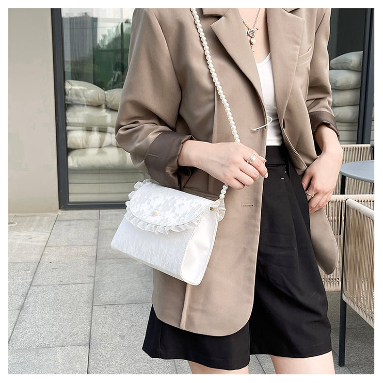 eybag Vintage Lace Pearl Chain Ladies Small Square Shoulder Bag Retro Crossbody Bags Female Clutch Purse Handbags for Women