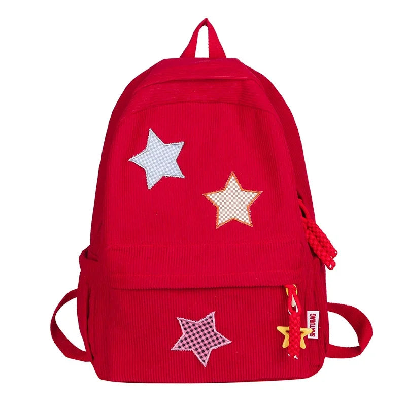 eybag Solid Star Twist Zipper Large Capacity Corduroy School Bag Classics Simple Backpack 2024 Hot Sale Light Bags for Girls and Boys