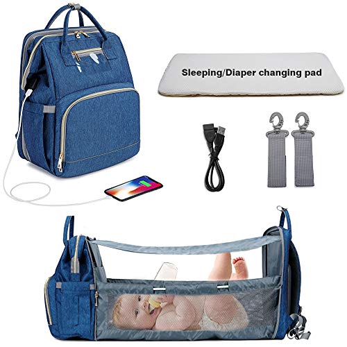 eybag USB Folding Crib Baby Travel Bed Diaper Bag Multi-Function Large Capacity Baby Backpack Diaper Bag Baby Stroller Organizer Bag