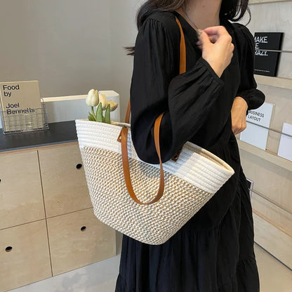 eybag 2024 New Summer Women Woven Beach Bag Large Capacity Cotton thread Handmade Fashion Shoulder Bag Bohemian Casual Woven Basket