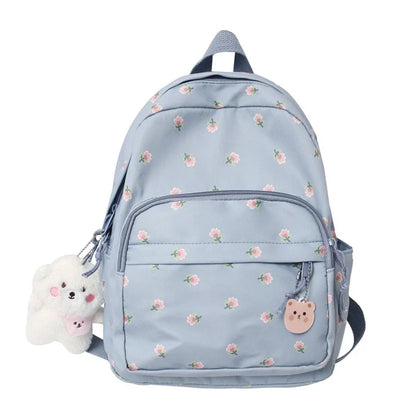 eybag 28GD Small Nylon Women Backpacks Casual Lightweight Daypack Anti-Theft Bookbag with Cute Plush Bear Charm for Girls