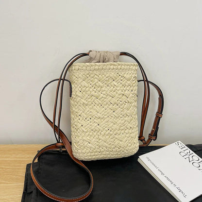 eybag Fashion Woven Straw Ladies Crossbody Messenger Bag Summer Bohemia Beach Rattan Shoulder Pack Small Solid Mobile Phone Coin Pursef