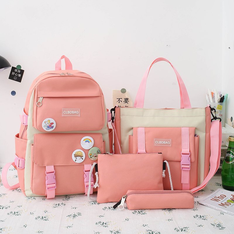 eybag Women Laptop Backpack 4 Pcs Set Harajuku Canvas School Bags For Teenage Girls Kawaii College Student Kids Book Bag Rucksack