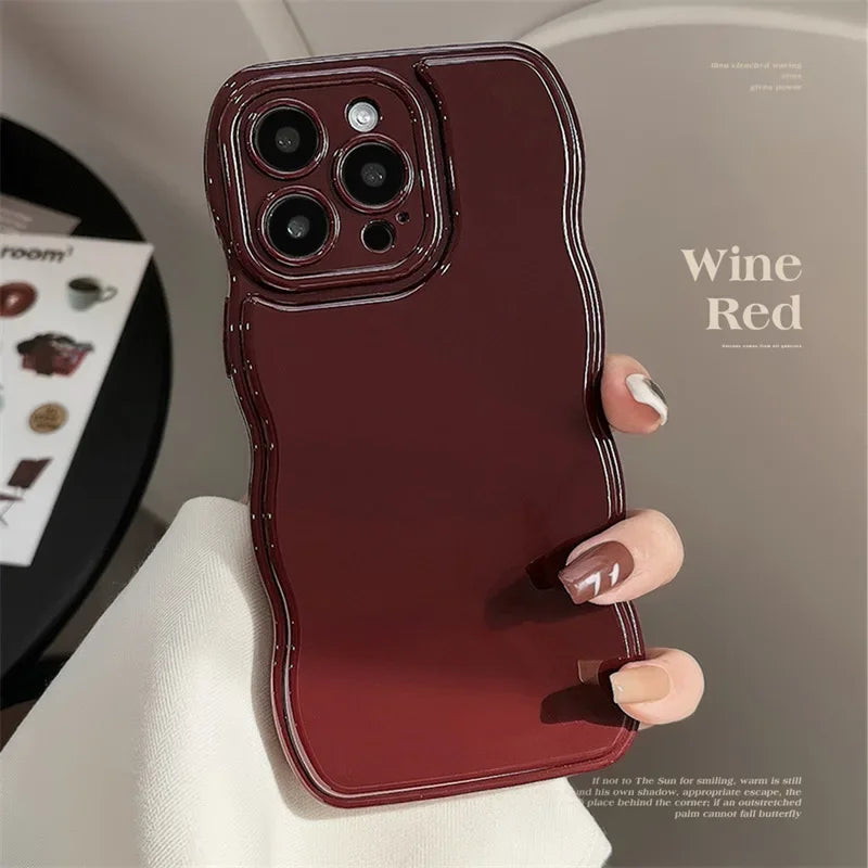 eybag Korean Air Cushion Wave Gorgeous Wine Red Phone Case For iPhone 11 12 13 14 Plus 15 Pro Max Protection Shockproof Soft TPU Cover