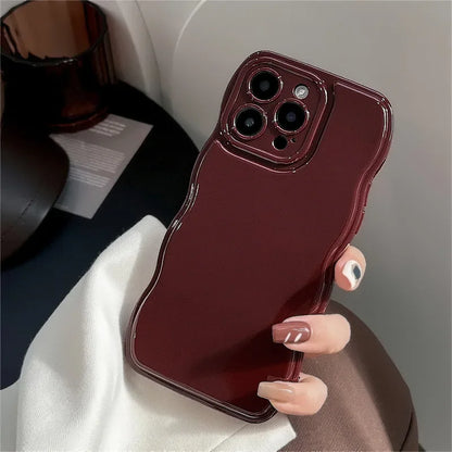 eybag Korean Air Cushion Wave Gorgeous Wine Red Phone Case For iPhone 11 12 13 14 Plus 15 Pro Max Protection Shockproof Soft TPU Cover