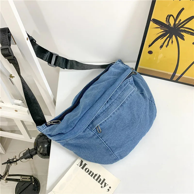 eybag Korean Ulzzang Denim Purses and Handbags Soft Jeans Hobos Large-capacity Crossbody Bags For Women New Simple Shoulder Chest Bag