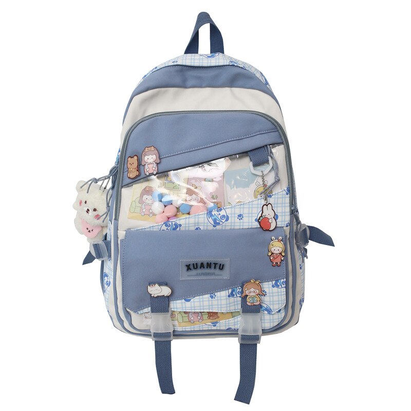 eybag Multi-pocket Transparent PVC Nylon School Backpack For Girls Large Female Travel Casual Schoolbag Patchwork Mochila Bolsa