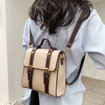 eybag Women Fashion Casual Contrast Color Backpack PU Student High-Quality Design Texture All-Match School Bags